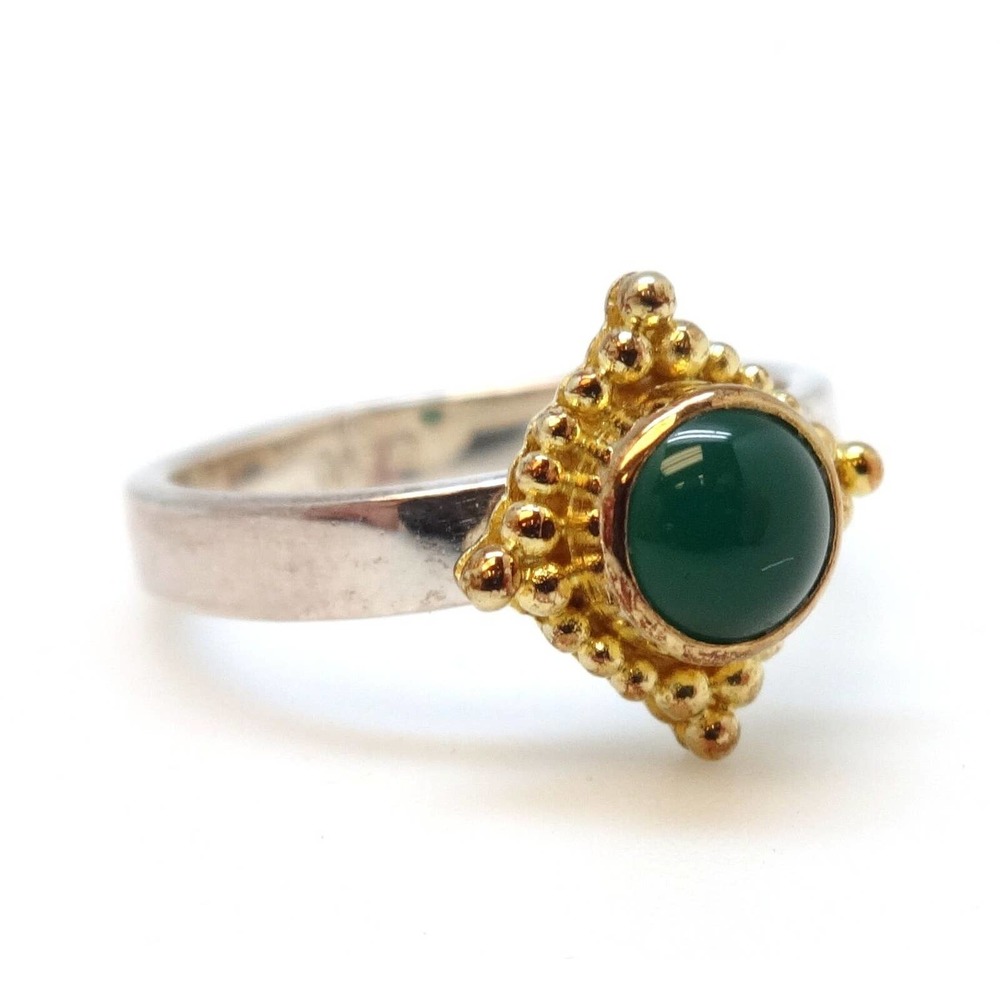MICHOU Green Agate Sterling Silver Gold Vermeil MAY Birthstone Ring - NEW